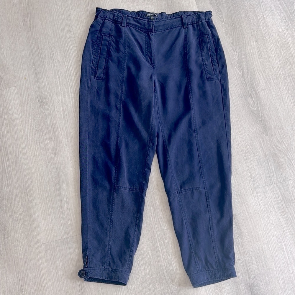 Eileen fisher • Tencel elastic waist ankle button tapered crop pants size Small